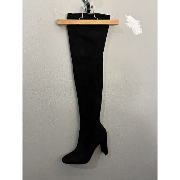 Aldo Over The Knee Sock Boots Black Women 9 Faux Suede Block Heel - Picture 3 of 15
